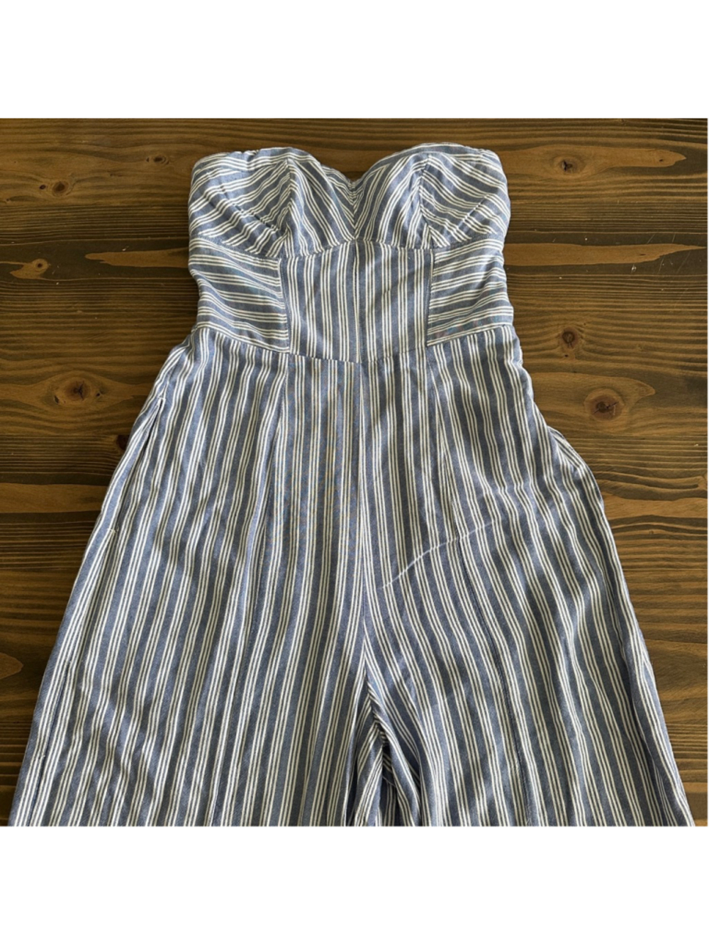 Women's American Eagle Striped Strapless Jumpsuit 00 Blue White